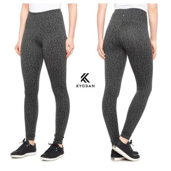 NWT $78 KYODAN Women Jacquard High-Waisted Leggings in Olive LEOPARD - Picture 1 of 6
